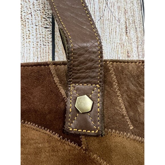 Vaan & Co Upcycled Patchwork Leather Suede Handbag Tote Brown XL Boho Earthy - Picture 3 of 12
